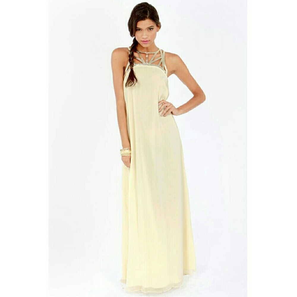Creme Prom Dress w/ Beading and Detailing on Bust